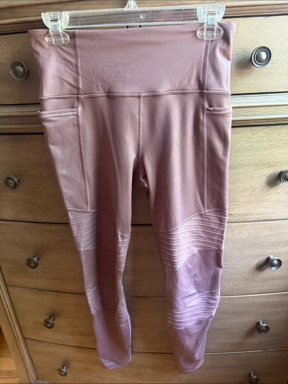Athleta Mauve Pink High-Waist Leggings with Knee Ribbing